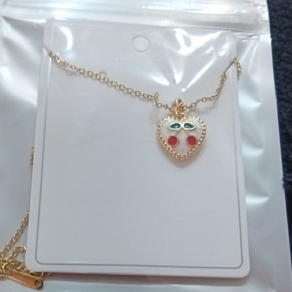 Gold and Red Heart Pendant Necklace